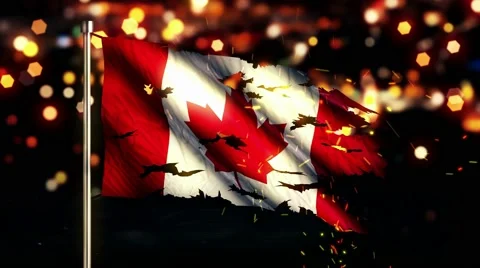 Canada Flag Torn Burned War Freedom Loop Animation - 4K Resolution Ultra HD UHD Stock Footage 41617706