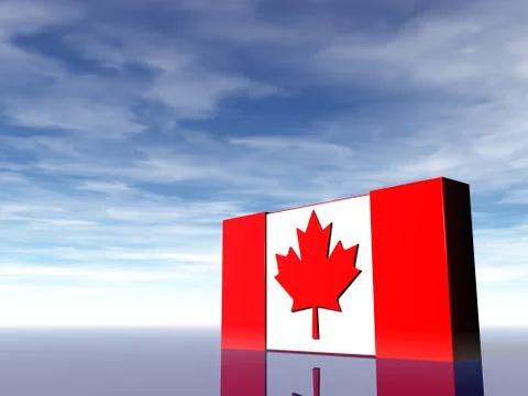 Canada flag under cloudy blue sky - 3d illustration Stock Illustration