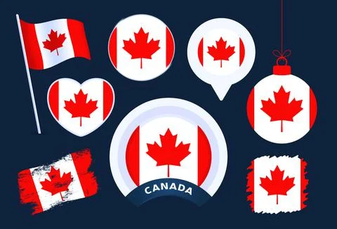 Canada flag vector collection. big set of national flag design elements in di Stock Illustration