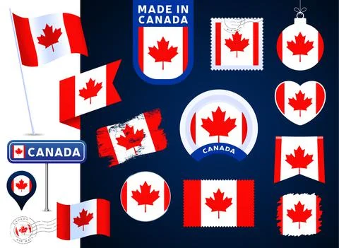 Canada flag vector collection. big set of national flag design elements in di 库存插图