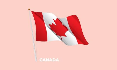 Canada flag waving at the flagpole. Vector 3D Stock Illustration