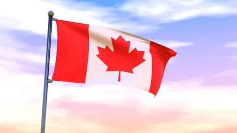 Canada Flag waving in the high wind Stock Footage 153869587