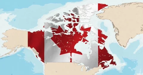The canada flag waving inside the country on a world map Stock Footage 339033175
