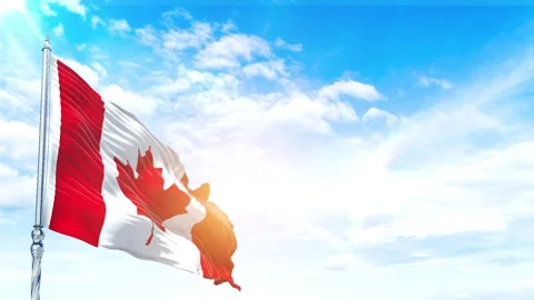 Canada flag Waving Realistic With Sky Stock Footage 323929033