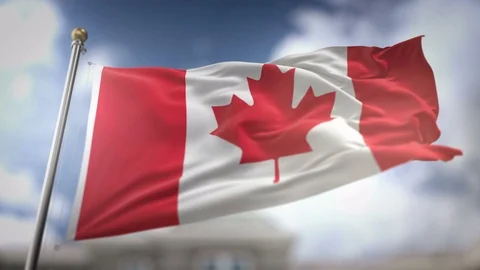 Canada Flag Waving Slow Motion 3D Rendering Blue Sky Background - Seamless .. Stock Footage 75103384