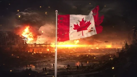 Canada flag waving in war is torn 스톡 동영상 346006514