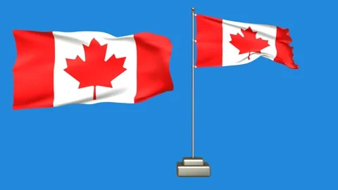Canada flag waving in the wind on a blue background Stock Footage 277954768