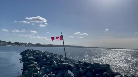 Canada Flag in White Rock Beach Stock-Footage 237501934
