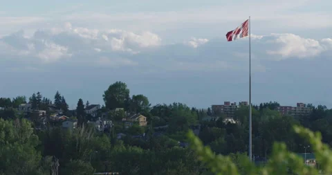 Canada Flag in wind in Calgary Stock Footage 137766398