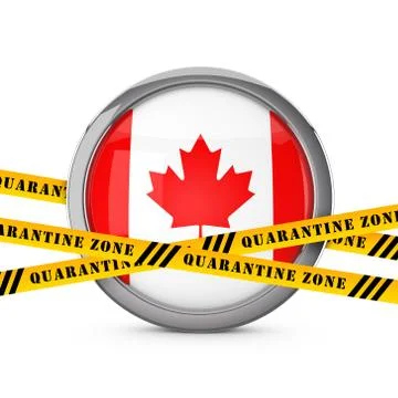 Canada flag with yellow quarantine warning security tape. 3D Render イラスト素材