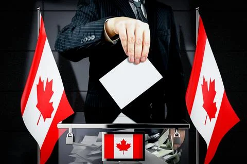 Canada flags, hand dropping voting card - election concept - 3D illustration Illustration