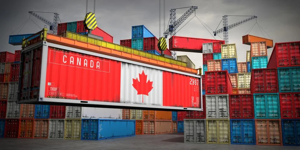 Canada - freight container in cargo terminal - 3D illustration Stock Illustration