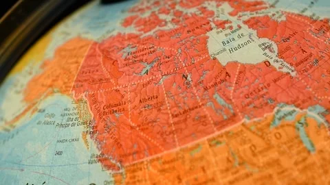 Canada in Globe on Black Background Close Up Stockbeeldmateriaal 337037383