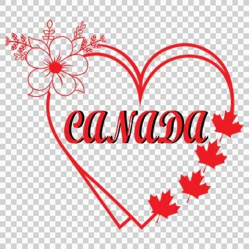 Canada Heart Frame With Maple Leaves shape flower line art Stock Illustration