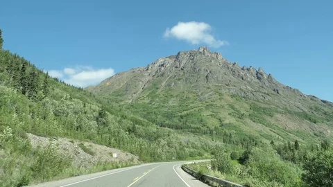 Canada Highway Summer Open Road Driving Plate POV Yukon Stock Footage 80716066