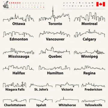 Canada largest vector cities and all states capitals skylines Ilustración de archivo