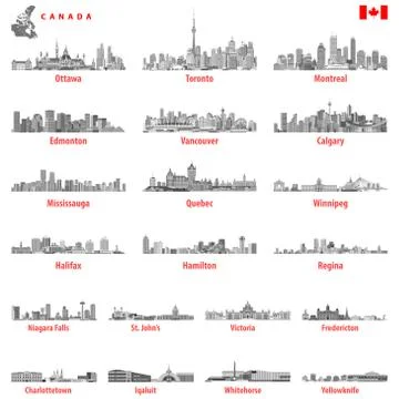 Canada largest vector cities and all states capitals skylines Ilustración de archivo