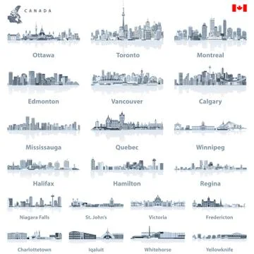 Canada largest vector cities and all states capitals skylines Stock Illustration