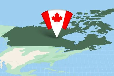 Canada Location Highlighted on American Map with Flag Icon. Stock Illustration