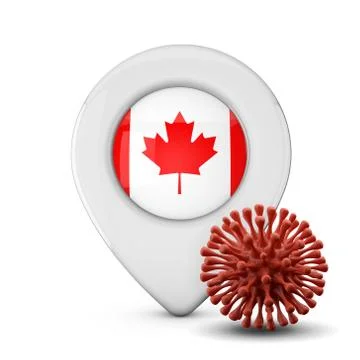 Canada location marker with virus or disease microbe. 3D Render Stock Illustration