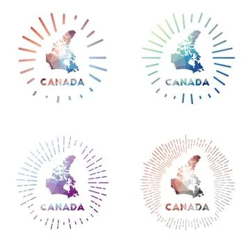 Canada low poly sunburst set. Logo of country in geometric polygonal style... Ilustración de archivo