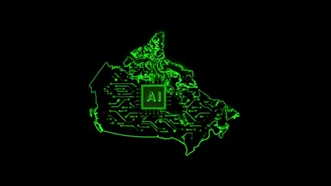 Canada Map AI Chipset Technology Opener Stock Footage 337055111