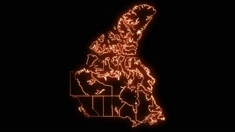Canada map with all states or provinces glowing neon outline. Stock Footage 195468772