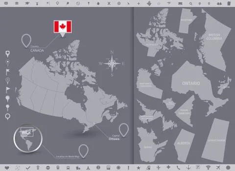 Canada map and flag with regions Stock Illustration