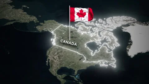 Canada Map Animation with 3D Waving of Canada Flag, Glowing Border on World Map Vidéo 332567319