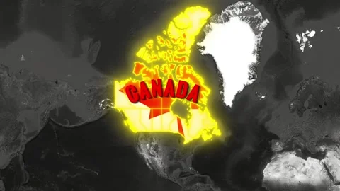 Canada Map Animation with Flag Overlay and Glowing Yellow Borders on Black .. 스톡 동영상 335585287