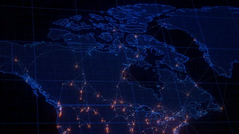 Canada map big data visualization. Futuristic digital map infographic of North Stock Footage 335377116