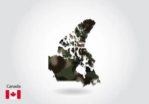 Canada map with camouflage pattern, Forest - green texture in map. Military c Stock Illustration