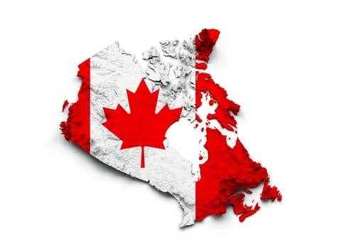 Canada Map Canada Flag Shaded relief Color Height map on white Background 3.. Stock Illustration