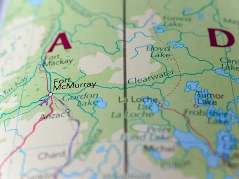 Canada map detail with selective focus on Fort McMurray Stock Photos