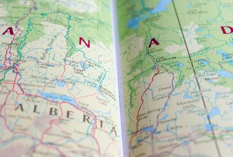 Canada map detail with selective focus on Fort McMurray Stock Photos