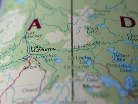 Canada map detail with selective focus on Fort McMurray Stock Photos