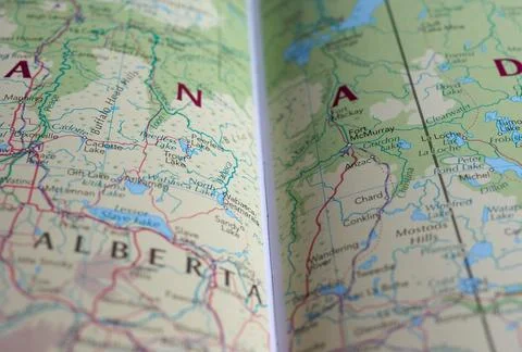 Canada map detail with selective focus on Fort McMurray Stock Photos