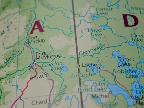 Canada map detail with selective focus on Fort McMurray Stock Photos
