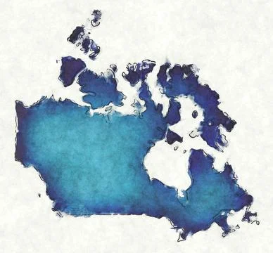 Canada map with drawn lines and blue watercolor illustration Stock Illustration