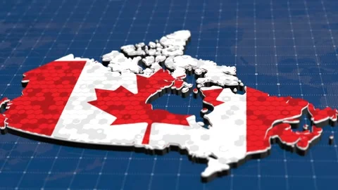 Canada Map with Flag on Global Data Grid Background  Video stock 310971983
