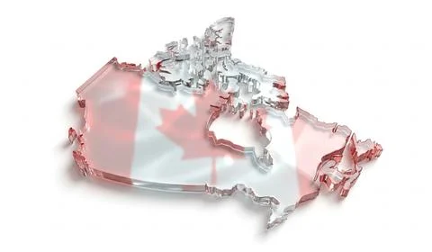 Canada map with flag inside crystal 3d render shape country outline. Stock Illustration