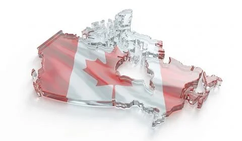 Canada map with flag inside crystal 3d render shape country outline. Stock Illustration