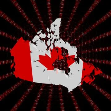 Canada map flag on red hex code burst illustration 库存插图