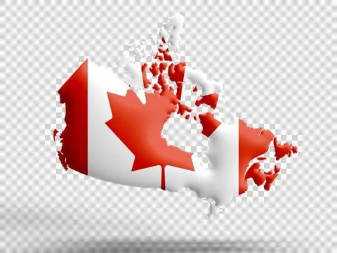 Canada map flag white red pink orange maple leaf plant natural spring Stock Illustration