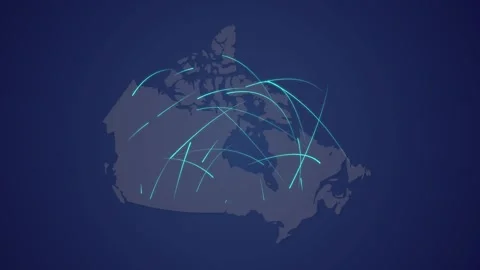Canada Map with Glowing Light Connections Flowing Vídeo Stock 340557549