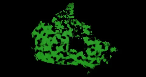 Canada map with green points and clouds passing. Loop Stock Footage 314817777