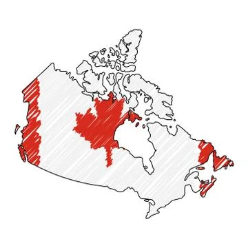 Canada map hand drawn sketch. Vector concept illustration flag, childrens Stock Illustration