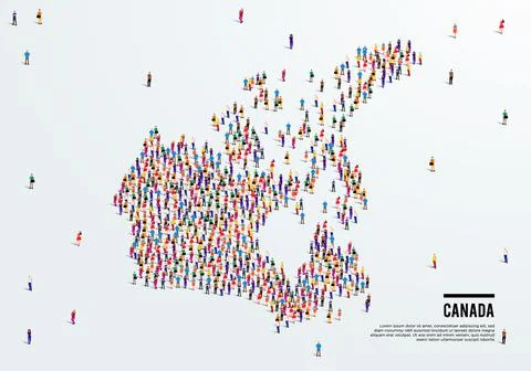 Canada Map. Large group of people form to create a shape of Canada Map. Stock Illustration