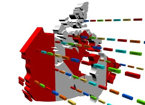 Canada map with lines of export containers illustration Stock Illustration