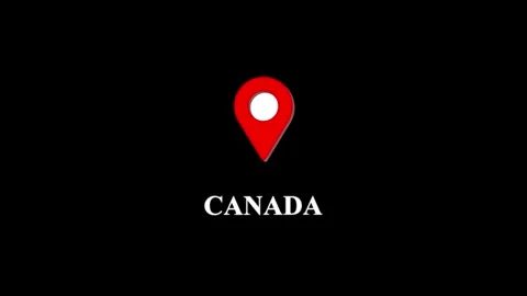 Canada map location pin animation, red gps marker symbol on black backgroun.. 스톡 동영상 332453254
